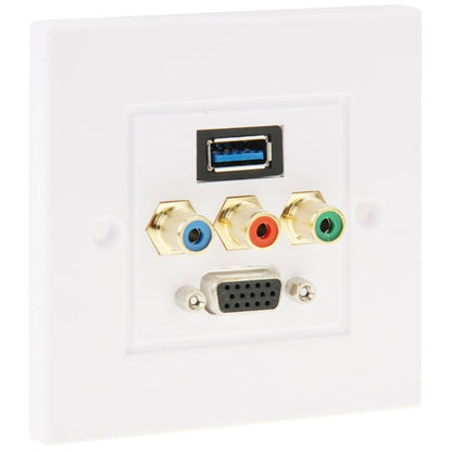 USB 3.0 Female Plug + 3 RCA Female Plugs + VGA Female Plug Wall Plate Panel -  by PMC Jewellery | Online Shopping South Africa | PMC Jewellery | Buy Now Pay Later Mobicred