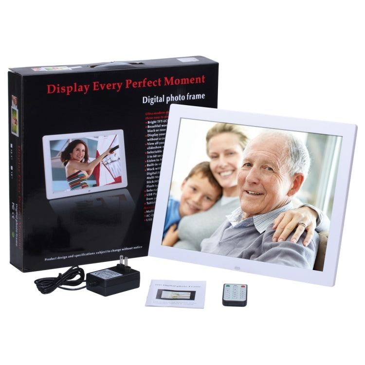 15 inch HD LED Screen Digital Photo Frame with Holder & Remote Control, Allwinner, Alarm Clock / MP3 / MP4 / Movie Player(White) - 11-15 inch by PMC Jewellery | Online Shopping South Africa | PMC Jewellery | Buy Now Pay Later Mobicred