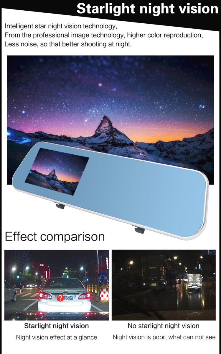 Full HD 1080P 4.3 inch Screen Display Dual Camera Vehicle DVR, 140 Degree Wide Angle Viewing, Support Night Vision / Parking Monitoring / Loop Recording / Motion Detection / G-Sensor / TF Card - Car DVRs by PMC TechLife | Online Shopping South Africa | PMC TechLife | Buy Now Pay Later Mobicred