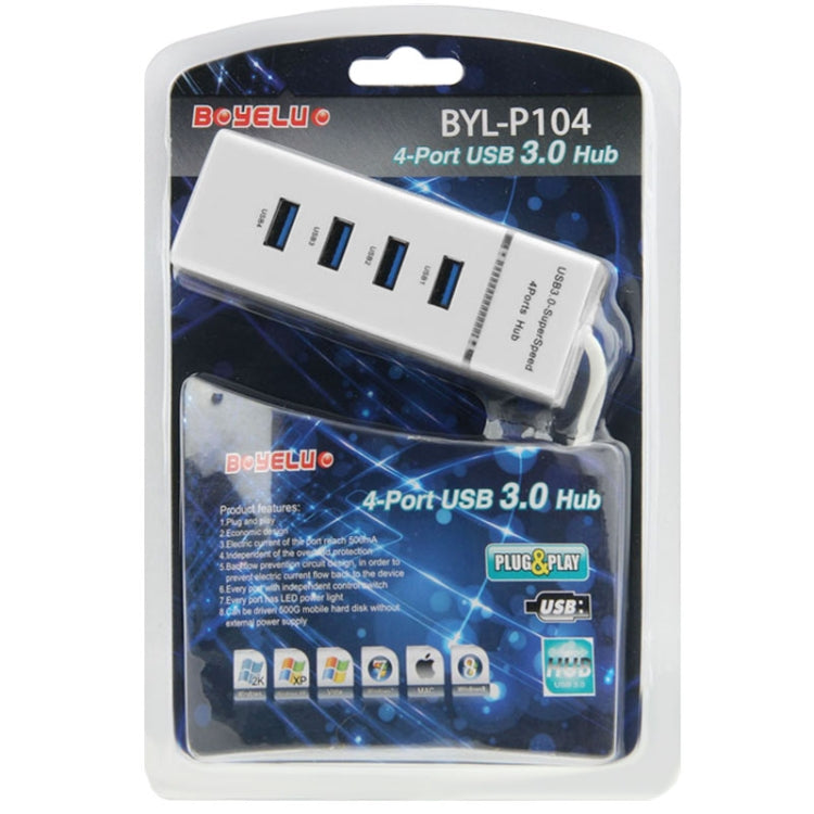 4 Ports USB 3.0 Hub Splitter with LED, Super Speed 5Gbps, BYL-P104(White) - USB 3.0 HUB by PMC Jewellery | Online Shopping South Africa | PMC Jewellery | Buy Now Pay Later Mobicred