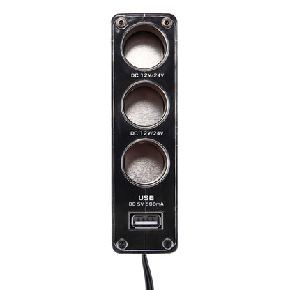 WF-0096 Triple Socket 12V/24V Car Cigarette Lighter USB Power(Black) - Cigar Socket by PMC Jewellery | Online Shopping South Africa | PMC Jewellery | Buy Now Pay Later Mobicred