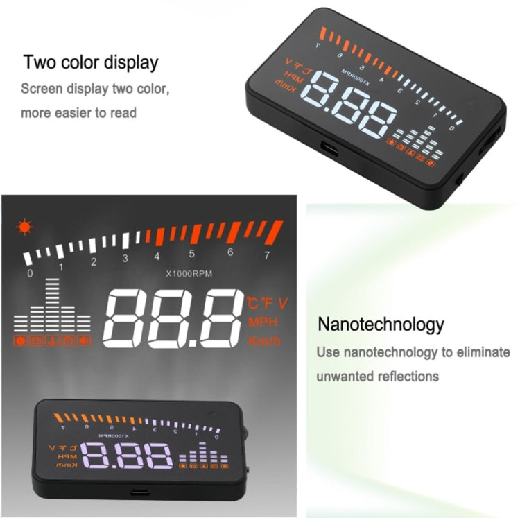 X5 HUD 3 inch Universal Multi Car Head Up Display with OBDII EOBD System, Light Sensors, Rotation Speed, Rotation Speed Unit, Unit Mark, Voltage, Water Temperature, Alarm mark(Black) - Head Up Display System by PMC TechLife | Online Shopping South Africa | PMC TechLife | Buy Now Pay Later Mobicred