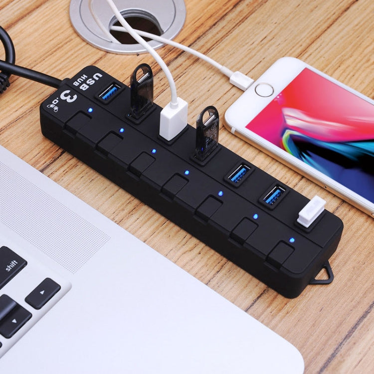 7 Ports USB 3.0 Hub with Individual Switches for each Data Transfer Ports(Black) - USB 3.0 HUB by PMC Jewellery | Online Shopping South Africa | PMC Jewellery | Buy Now Pay Later Mobicred