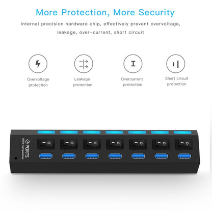 7 Ports USB 3.0 HUB, Super Speed 5Gbps, Plug and Play, Support 1TB(Black) - USB 3.0 HUB by PMC Jewellery | Online Shopping South Africa | PMC Jewellery | Buy Now Pay Later Mobicred