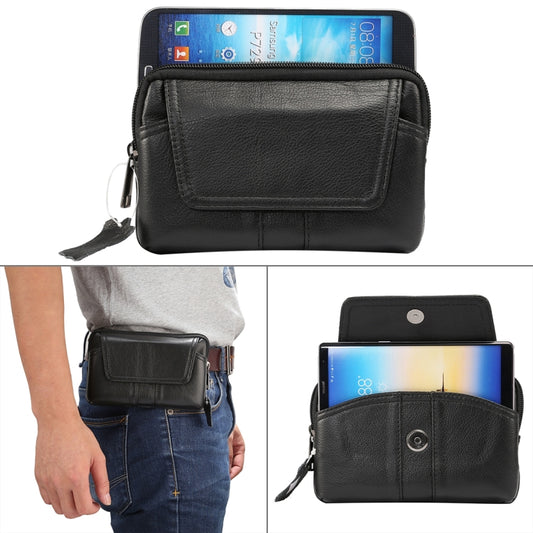 6.0 inch and Below Universal Genuine Leather Men Horizontal Style Case Waist Bag with Belt Hole, For Sony, Huawei, Meizu, Lenovo, ASUS, Cubot, Oneplus, Xiaomi, Ulefone, Letv, DOOGEE, Vkworld, and other Smartphones(Black) - More iPhone Cases by PMC Jewellery | Online Shopping South Africa | PMC Jewellery | Buy Now Pay Later Mobicred