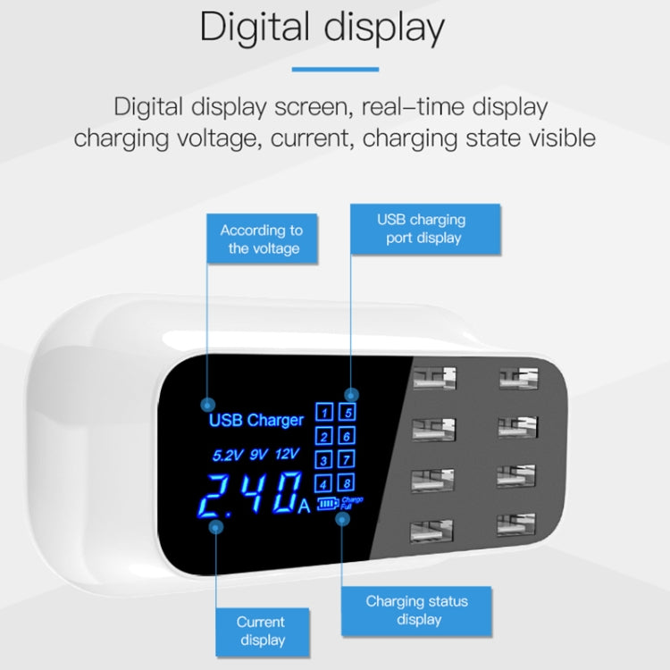 YC-CDA19A 8-port USB Multi-function 40W Intelligent Digital Display Fast Charging Dock, US Plug - Multifunction Charger by PMC Jewellery | Online Shopping South Africa | PMC Jewellery | Buy Now Pay Later Mobicred