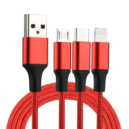 2A 1.2m 3 in 1 USB to 8 Pin & USB-C / Type-C & Micro USB Nylon Weave Charging Cable(Red) - Multifunction Cable by PMC Jewellery | Online Shopping South Africa | PMC Jewellery | Buy Now Pay Later Mobicred