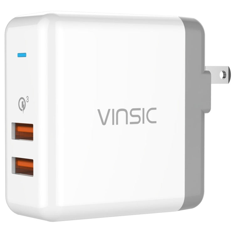 Vinsic 36W Portable Dual-Port Quick Charger 3.0 Dual-Port USB Wall Charger Travel Adapter, For iPhone/iPad, Galaxy S7/S6/Edge/Plus, Mi5 etc, US Plug - USB Charger by VINSIC | Online Shopping South Africa | PMC TechLife | Buy Now Pay Later Mobicred