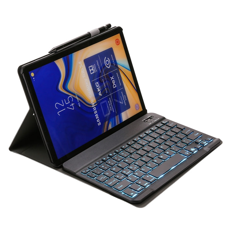 ST830S Bluetooth 3.0 Fine Wool Texture PU Leather ABS Detachable Seven-color Backlight Bluetooth Keyboard Leather Tablet Case for Samsung Galaxy Tab S4 10.5 inch T830 / T835, with Pen Slot & Holder (Black) - Samsung Keyboard by PMC Jewellery | Online Shopping South Africa | PMC Jewellery