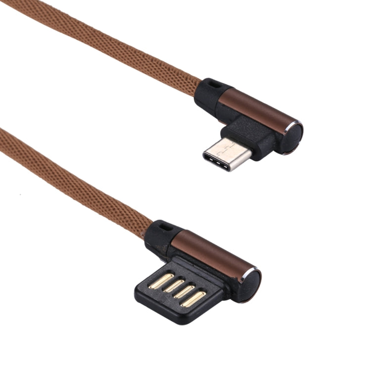 1m 2.4A Output USB to USB-C / Type-C Double Elbow Design Nylon Weave Style Data Sync Charging Cable(Coffee) - USB-C & Type-C Cable by PMC Jewellery | Online Shopping South Africa | PMC Jewellery | Buy Now Pay Later Mobicred