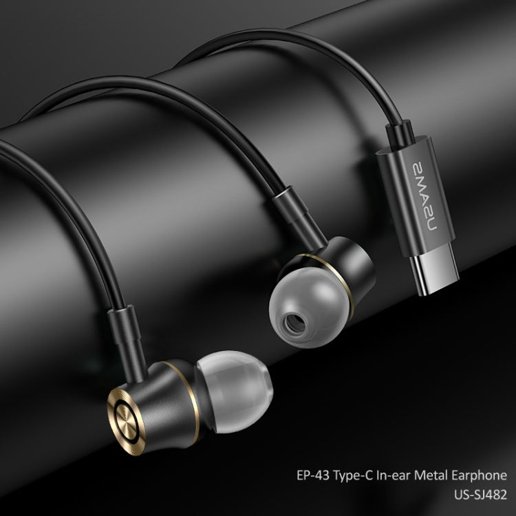 USAMS US-SJ482 EP-43 Wired In Ear USB-C / Type-C Interface Metal Digital HiFi Noise Reduction Earphones with Mic & Digital Chip, Length: 1.2m(Black) - free shipping - PMC TechLife - Order now!