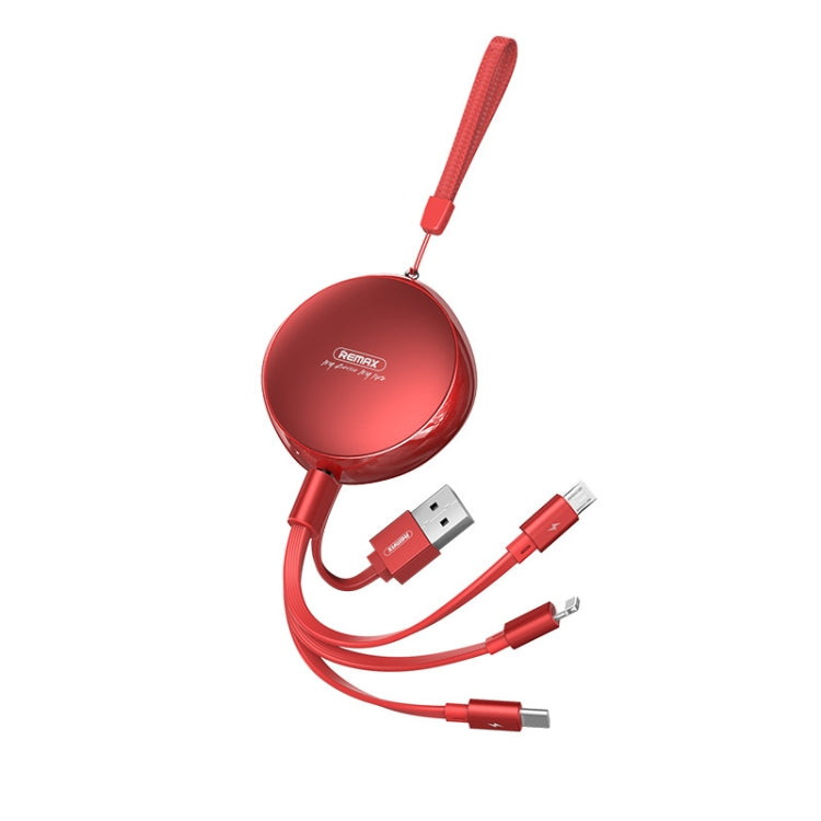 REMAX RC-185th 3 in 1 2.1A USB to 8 Pin + USB-C / Type-C + Micro USB Sury Series Telescopic Charging Data Cable(Red) - Multifunction Cable by REMAX | Online Shopping South Africa | PMC Jewellery | Buy Now Pay Later Mobicred