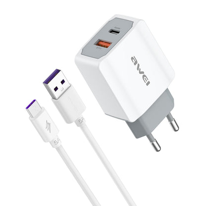 awei PD4 20W PD Type-C + QC 3.0 USB Interface Fast Charging Travel Charger with Data Cable, EU Plug - USB Charger by awei | Online Shopping South Africa | PMC Jewellery | Buy Now Pay Later Mobicred