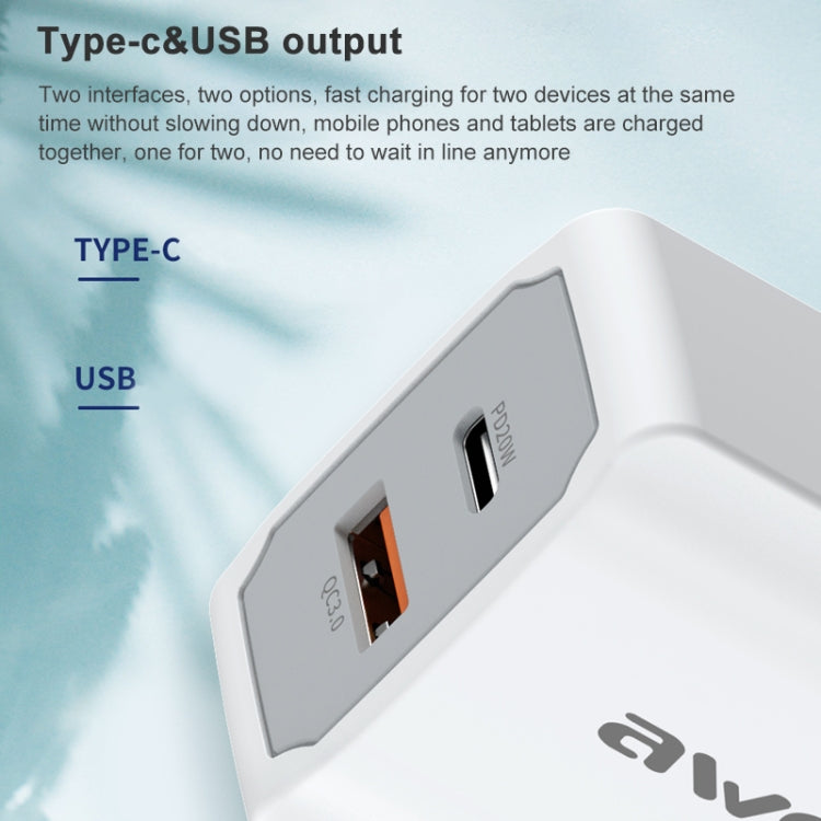 awei PD4 20W PD Type-C + QC 3.0 USB Interface Fast Charging Travel Charger with Data Cable, EU Plug - USB Charger by awei | Online Shopping South Africa | PMC Jewellery | Buy Now Pay Later Mobicred