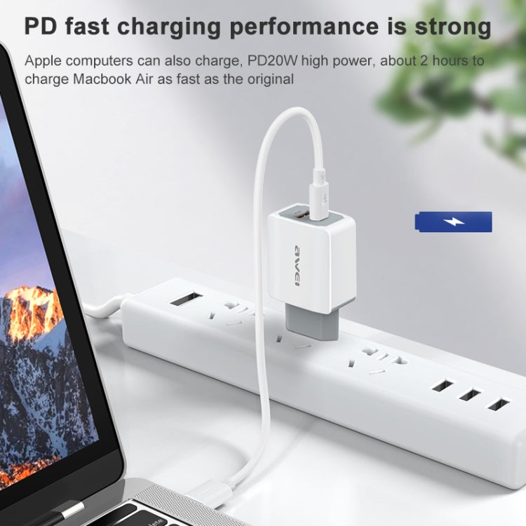 awei PD4 20W PD Type-C + QC 3.0 USB Interface Fast Charging Travel Charger with Data Cable, EU Plug - USB Charger by awei | Online Shopping South Africa | PMC Jewellery | Buy Now Pay Later Mobicred