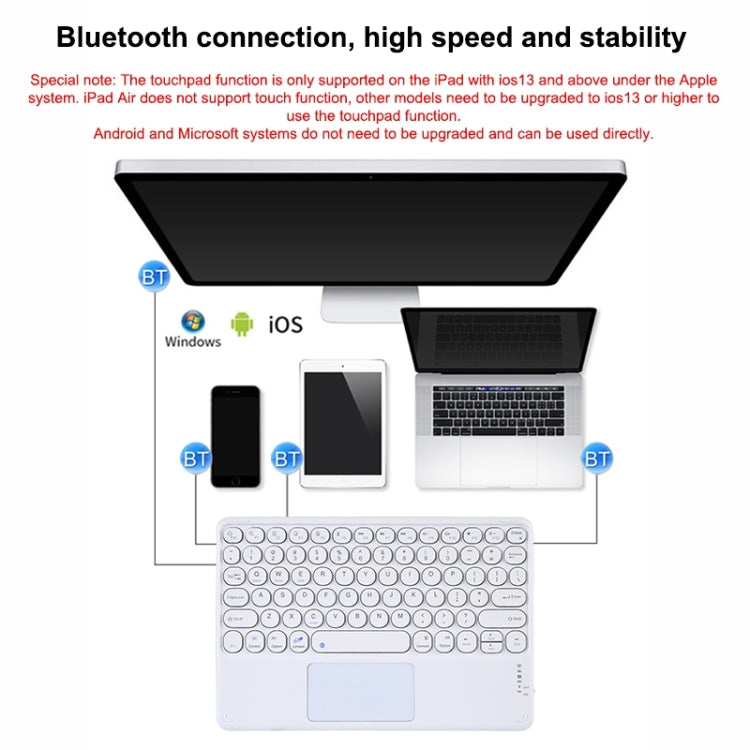 250C 10 inch Universal Tablet Round Keycap Wireless Bluetooth Keyboard with Touch Panel (Black) - Universal Keyboard by PMC TechLife | Online Shopping South Africa | PMC TechLife