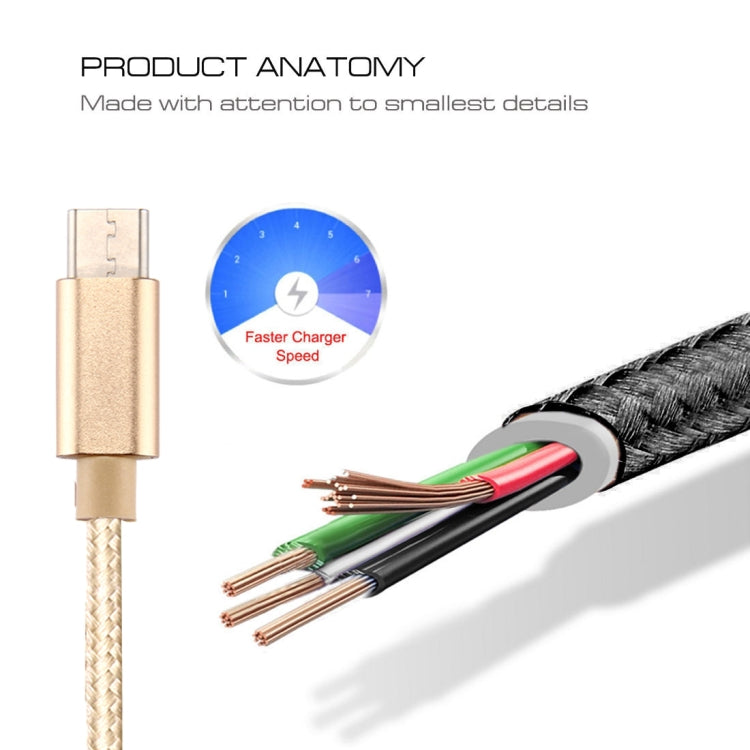 Knit Texture USB to USB-C / Type-C Data Sync Charging Cable, Cable Length: 3m, 3A Total Output, 2A Transfer Data(Gold) - USB-C & Type-C Cable by PMC Jewellery | Online Shopping South Africa | PMC Jewellery | Buy Now Pay Later Mobicred