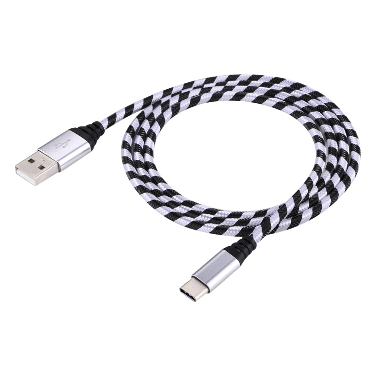 1m USB to USB-C / Type-C Nylon Weave Style Data Sync Charging Cable(Silver) - USB-C & Type-C Cable by PMC Jewellery | Online Shopping South Africa | PMC Jewellery | Buy Now Pay Later Mobicred