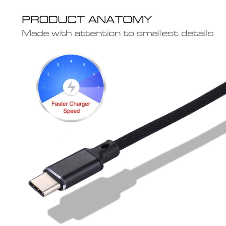 1m 2A Output USB to USB-C / Type-C Nylon Weave Style Data Sync Charging Cable(Black) - USB-C & Type-C Cable by PMC Jewellery | Online Shopping South Africa | PMC Jewellery | Buy Now Pay Later Mobicred