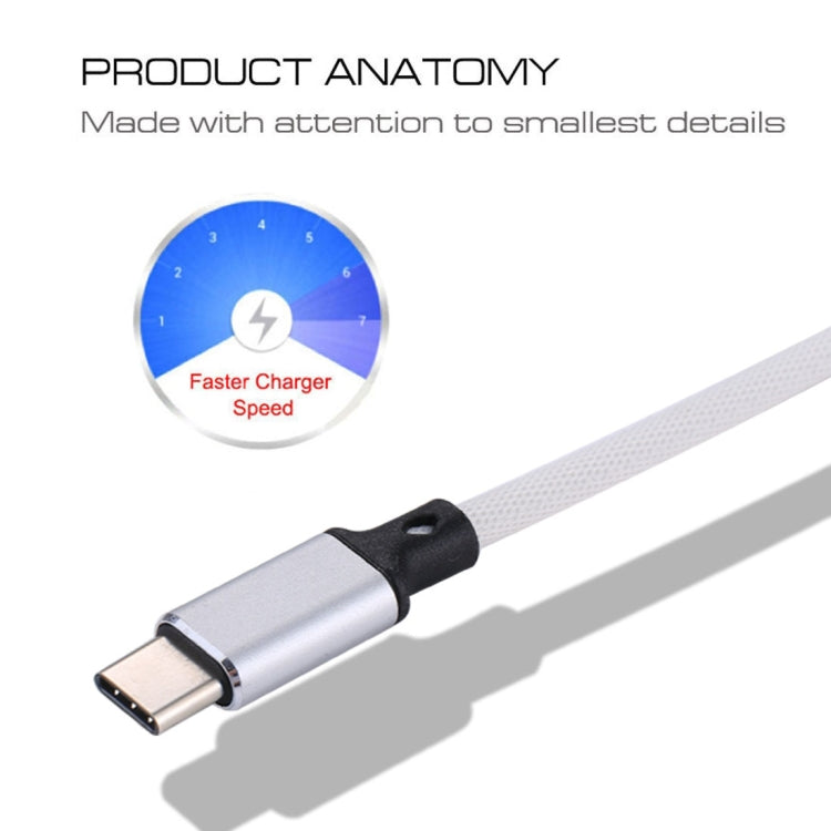 1m 2A Output USB to USB-C / Type-C Nylon Weave Style Data Sync Charging Cable(White) - USB-C & Type-C Cable by PMC Jewellery | Online Shopping South Africa | PMC Jewellery | Buy Now Pay Later Mobicred