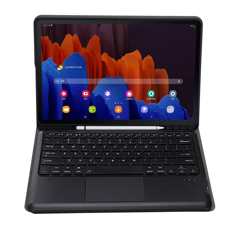 A970B-A Splittable Bluetooth Keyboard Leather Tablet Case for Samsung Galaxy Tab S7 FE T730 T736  & S7+ T970 T975, with Touchpad & Pen Slot & & Holder (Black) - Samsung Keyboard by PMC TechLife | Online Shopping South Africa | PMC TechLife