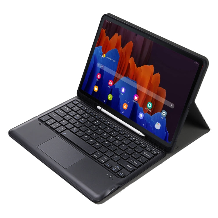 A970B-A Splittable Bluetooth Keyboard Leather Tablet Case for Samsung Galaxy Tab S7 FE T730 T736  & S7+ T970 T975, with Touchpad & Pen Slot & & Holder (Black) - Samsung Keyboard by PMC TechLife | Online Shopping South Africa | PMC TechLife
