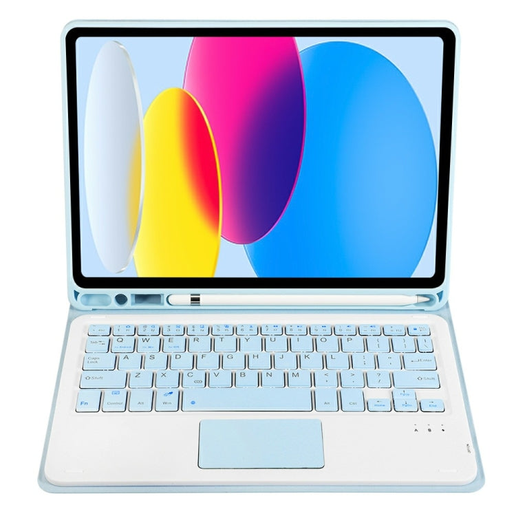 For iPad 10th Gen 10.9 2022 A10B-A Lambskin Texture Bluetooth Touch Keyboard Leather Tablet Case with Pen Slot (Baby Blue) - Universal by PMC TechLife | Online Shopping South Africa | PMC TechLife
