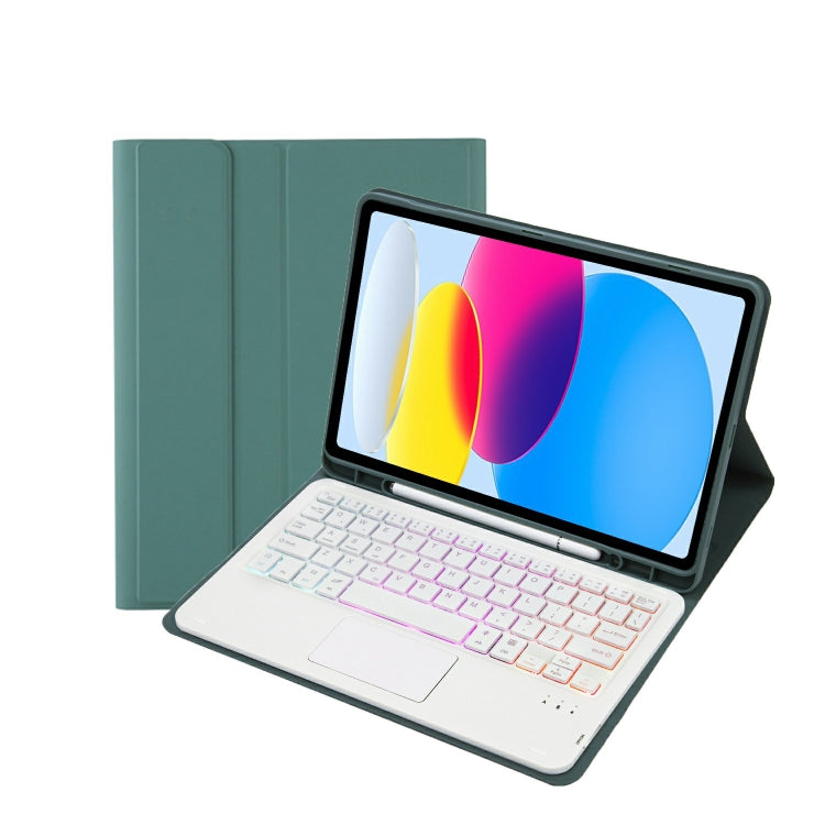 For iPad 10th Gen 10.9 2022 A10B-AS Lambskin Texture Backlight Bluetooth Touch Keyboard Leather Tablet Case with Pen Slot (Dark Green) - Universal by PMC TechLife | Online Shopping South Africa | PMC TechLife