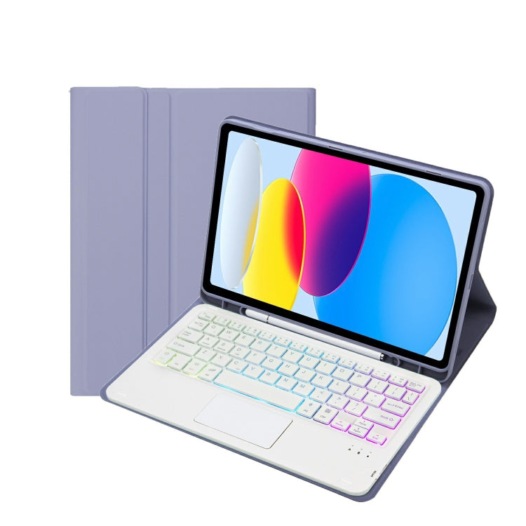 For iPad 10th Gen 10.9 2022 A10B-AS Lambskin Texture Backlight Bluetooth Touch Keyboard Leather Tablet Case with Pen Slot (Purple) - Universal by PMC TechLife | Online Shopping South Africa | PMC TechLife