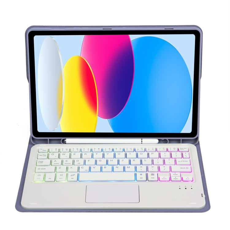For iPad 10th Gen 10.9 2022 A10B-AS Lambskin Texture Backlight Bluetooth Touch Keyboard Leather Tablet Case with Pen Slot (Purple) - Universal by PMC TechLife | Online Shopping South Africa | PMC TechLife