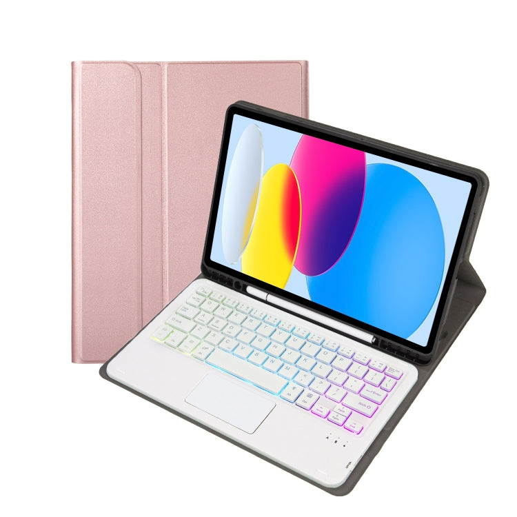 For iPad 11 2025 / 10th Gen 10.9 2022 A10B-AS Lambskin Texture Backlight Bluetooth Touch Keyboard Leather Tablet Case with Pen Slot(Rose Gold) - Universal by PMC TechLife | Online Shopping South Africa | PMC TechLife | Buy Now Pay Later Mobicred