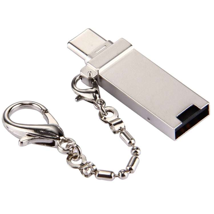 Mini Aluminum Alloy USB 2.0 Female to USB-C / Type-C Male Port Connector Adapter with Chain(Gold) - OTG Adapter by PMC Jewellery | Online Shopping South Africa | PMC Jewellery | Buy Now Pay Later Mobicred