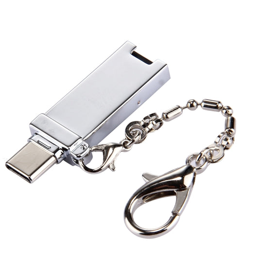 Mini Aluminum Alloy USB 2.0 Female to USB-C / Type-C Male Port Connector Adapter with Chain(Silver) - OTG Adapter by PMC Jewellery | Online Shopping South Africa | PMC Jewellery | Buy Now Pay Later Mobicred