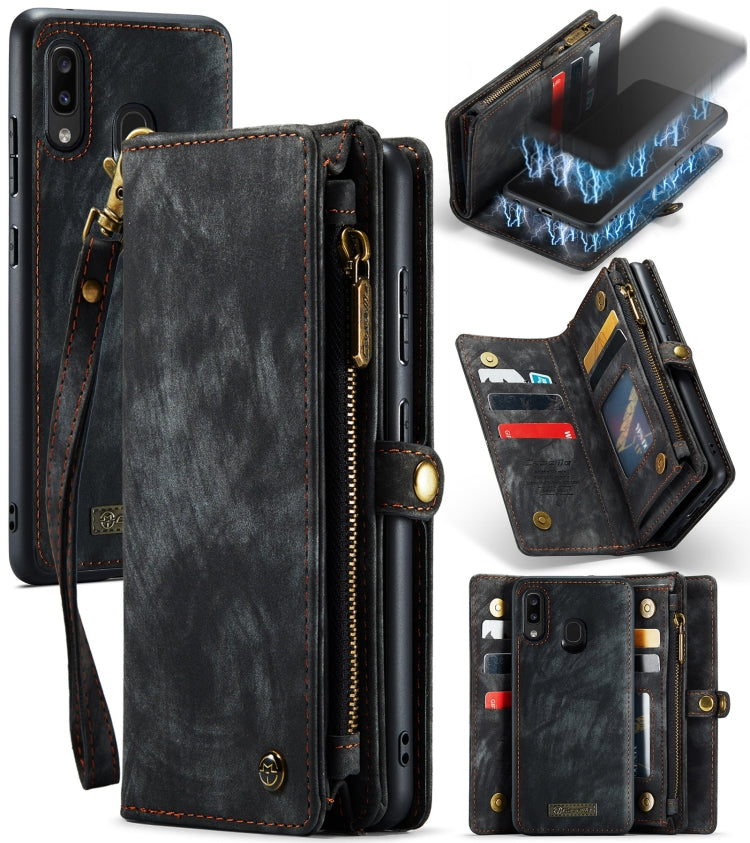 CaseMe-008 Detachable Multifunctional Retro Frosted Horizontal Flip Leather Case for Galaxy A20 / M10S, with Card Slot & Holder & Zipper Wallet & Photo Frame(Black) - free shipping - PMC Jewellery - Order now!