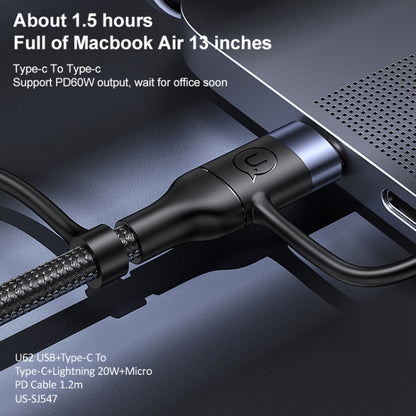 USAMS US-SJ547 U62 USB + Type-C / USB-C toType-C / USB-C + 8 Pin + Micro Aluminum Alloy PD Fast Charging Data Cable, Length: 1.2m(Black) - Multifunction Cable by USAMS | Online Shopping South Africa | PMC Jewellery | Buy Now Pay Later Mobicred