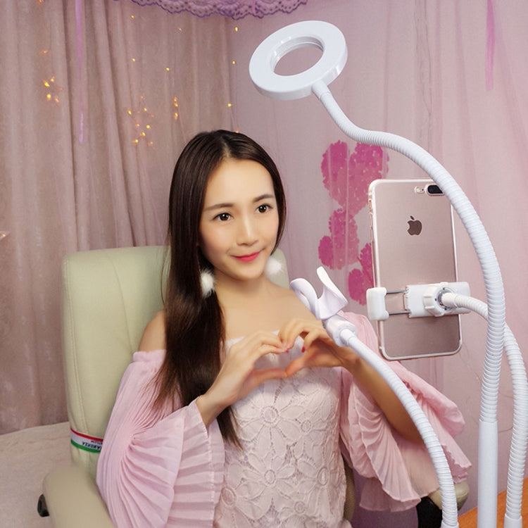 Universal Cell Phone Holder Bracket Selfie Ring Light with Microphone Clip & 3-Color Light Adjustment, for Studio Recording, Live Broadcast, Live Show, KTV, etc.(White) - Selfie Light by PMC Jewellery | Online Shopping South Africa | PMC Jewellery | Buy Now Pay Later Mobicred