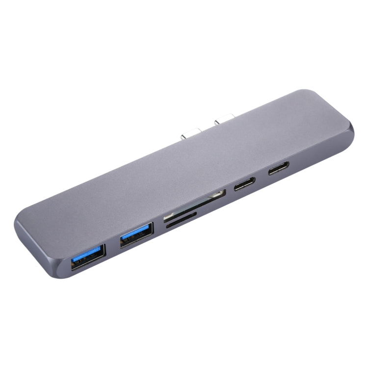 Multi-function Aluminium Alloy Dual USB-C / Type-C HUB Adapter with HDMI Female & 2 x USB 3.0 Ports & 2 x USB-C / Type-C Ports & SD Card Slot & TF Card Slot - USB HUB by PMC Jewellery | Online Shopping South Africa | PMC Jewellery | Buy Now Pay Later Mobicred