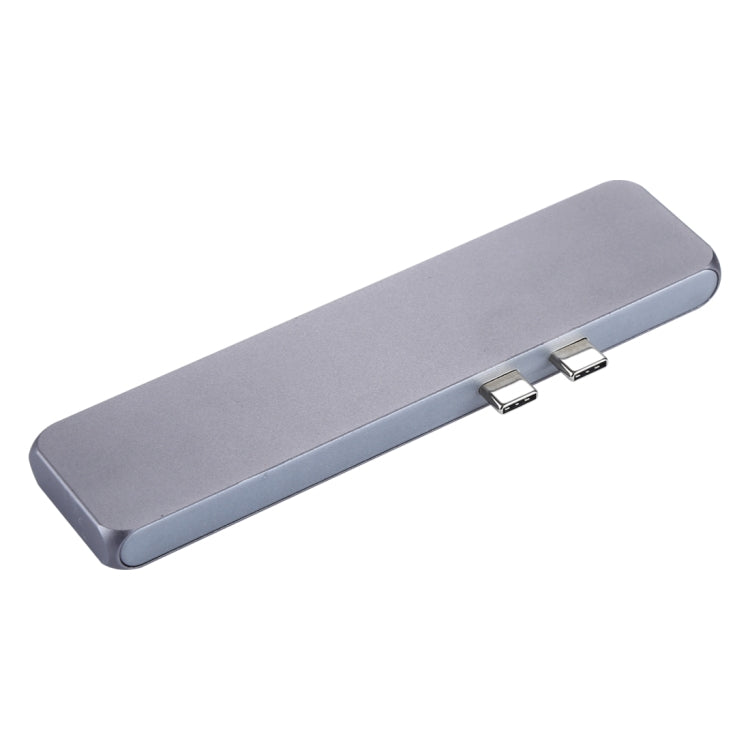 Multi-function Aluminium Alloy Dual USB-C / Type-C HUB Adapter with HDMI Female & 2 x USB 3.0 Ports & 2 x USB-C / Type-C Ports & SD Card Slot & TF Card Slot - USB HUB by PMC Jewellery | Online Shopping South Africa | PMC Jewellery | Buy Now Pay Later Mobicred