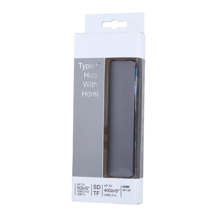 Multi-function Aluminium Alloy Dual USB-C / Type-C HUB Adapter with HDMI Female & 2 x USB 3.0 Ports & 2 x USB-C / Type-C Ports & SD Card Slot & TF Card Slot - USB HUB by PMC Jewellery | Online Shopping South Africa | PMC Jewellery | Buy Now Pay Later Mobicred