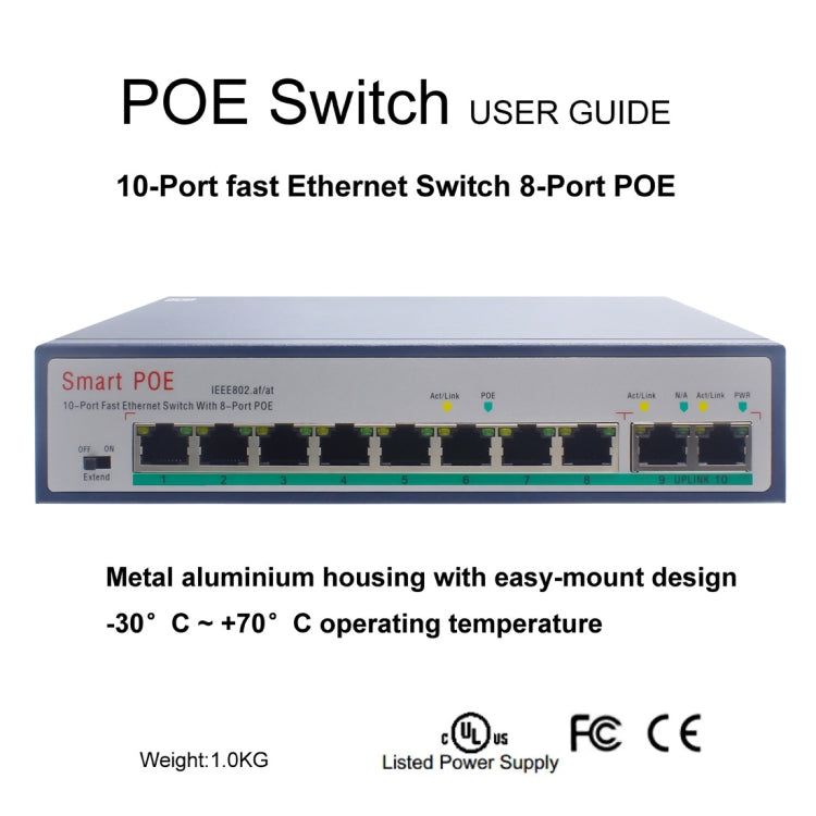 ESCAM POE 8+2 10-Port Fast Ethernet Switch 8-Port POE 10/100M 120W Network Switch, Transmission Distance: 150m(Blue) - Switch by ESCAM | Online Shopping South Africa | PMC Jewellery | Buy Now Pay Later Mobicred