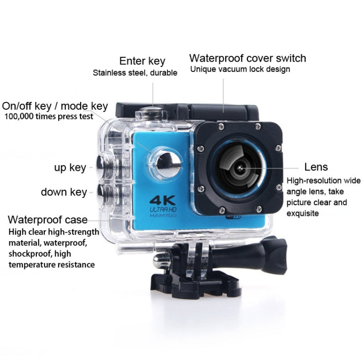 HAMTOD H9A HD 4K WiFi Sport Camera with Waterproof Case, Generalplus 4247, 2.0 inch LCD Screen, 120 Degree Wide Angle Lens (Black) - HAMTOD by HAMTOD | Online Shopping South Africa | PMC Jewellery | Buy Now Pay Later Mobicred