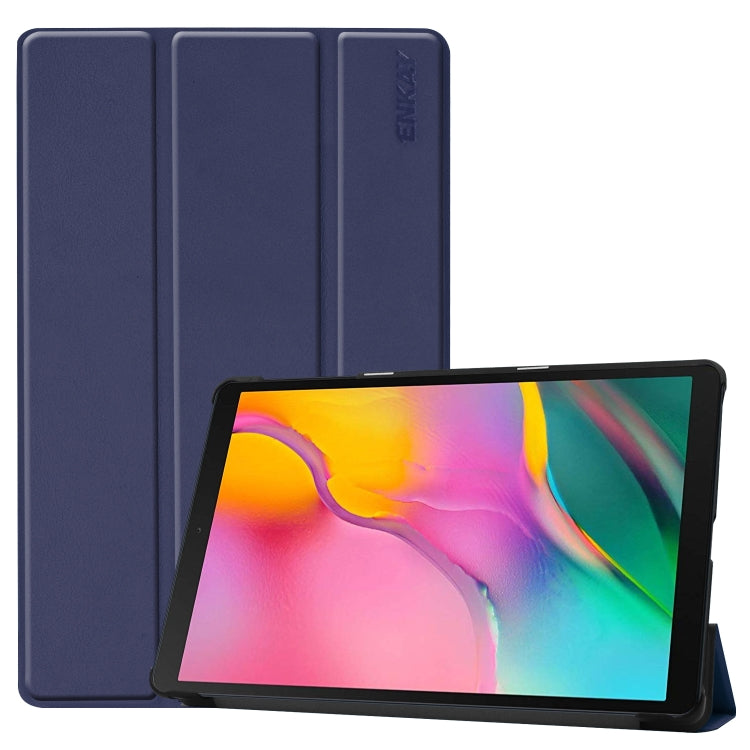 ENKAY PU Leather + Plastic Bottom Case with Three-folding Holder for Galaxy Tab A 10.1 (2019) T510 / T515(Dark Blue) - free shipping - PMc TechLife - Order now!
