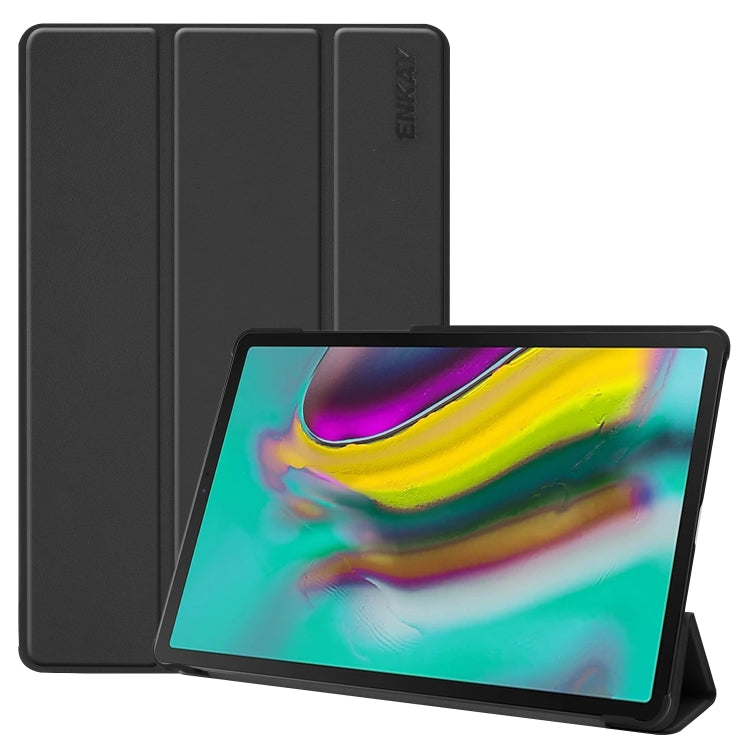 ENKAY High Quality PU Leather + Plastic Bottom Smart Case with Three-folding Holder for Samsung Galaxy Tab S5e 10.5 T720 / T725(Black) - free shipping - PMc TechLife - Order now!