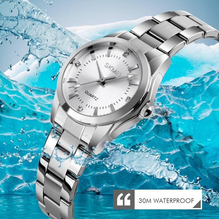 SKmei 1620 Delicate Rhinestone Creative Casual Waterproof Quartz Women Watch Steel Strap Watch(White) - free shipping - PMC TechLife - Order now!
