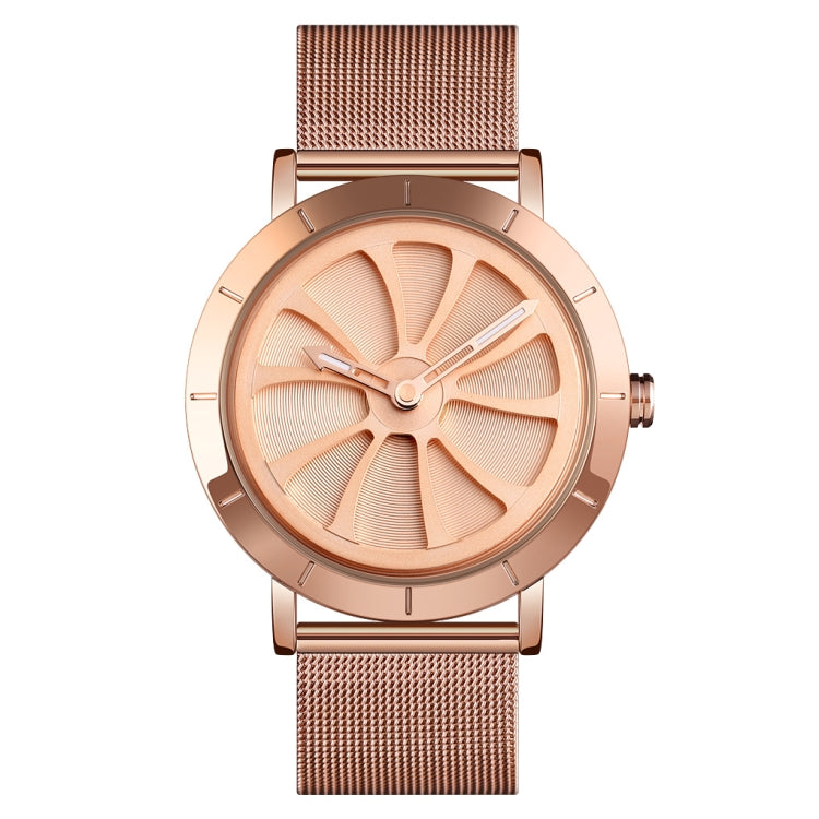 SKMEI 9204 Fashion Skeleton Rotating Dial Waterproof Business Mesh Belt Quartz Watch Men Watch(Rose Gold) - free shipping - PMC TechLife - Order now!