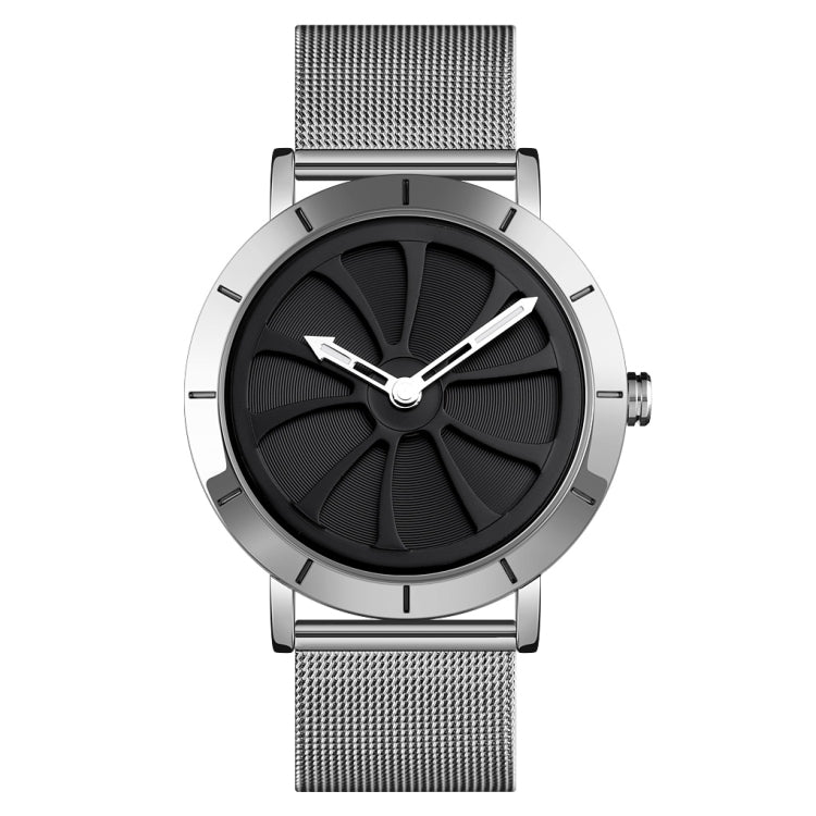SKMEI 9204 Fashion Skeleton Rotating Dial Waterproof Business Mesh Belt Quartz Watch Men Watch(Silver Black) - free shipping - PMC TechLife - Order now!