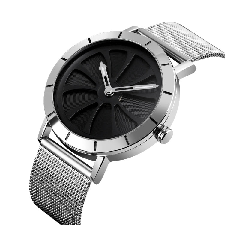 SKMEI 9204 Fashion Skeleton Rotating Dial Waterproof Business Mesh Belt Quartz Watch Men Watch(Silver Black) - free shipping - PMC TechLife - Order now!