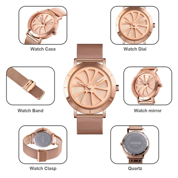 SKMEI 9204 Fashion Skeleton Rotating Dial Waterproof Business Mesh Belt Quartz Watch Men Watch(Silver Black) - free shipping - PMC TechLife - Order now!