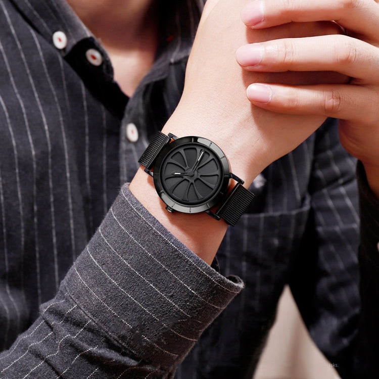 SKMEI 9204 Fashion Skeleton Rotating Dial Waterproof Business Mesh Belt Quartz Watch Men Watch(Silver Black) - free shipping - PMC TechLife - Order now!