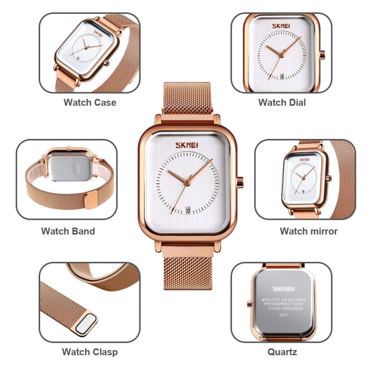 SKMEI 9207 Fashion Creative Simple Watch Men Magnetic Buckle Mesh Belt Steel Belt Couple Quartz Watch(Black Blue) - free shipping - PMC TechLife - Order now!